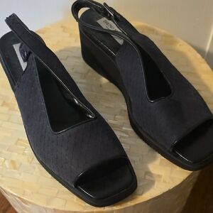 Bruno Magli Black Woven Wedge Sandals